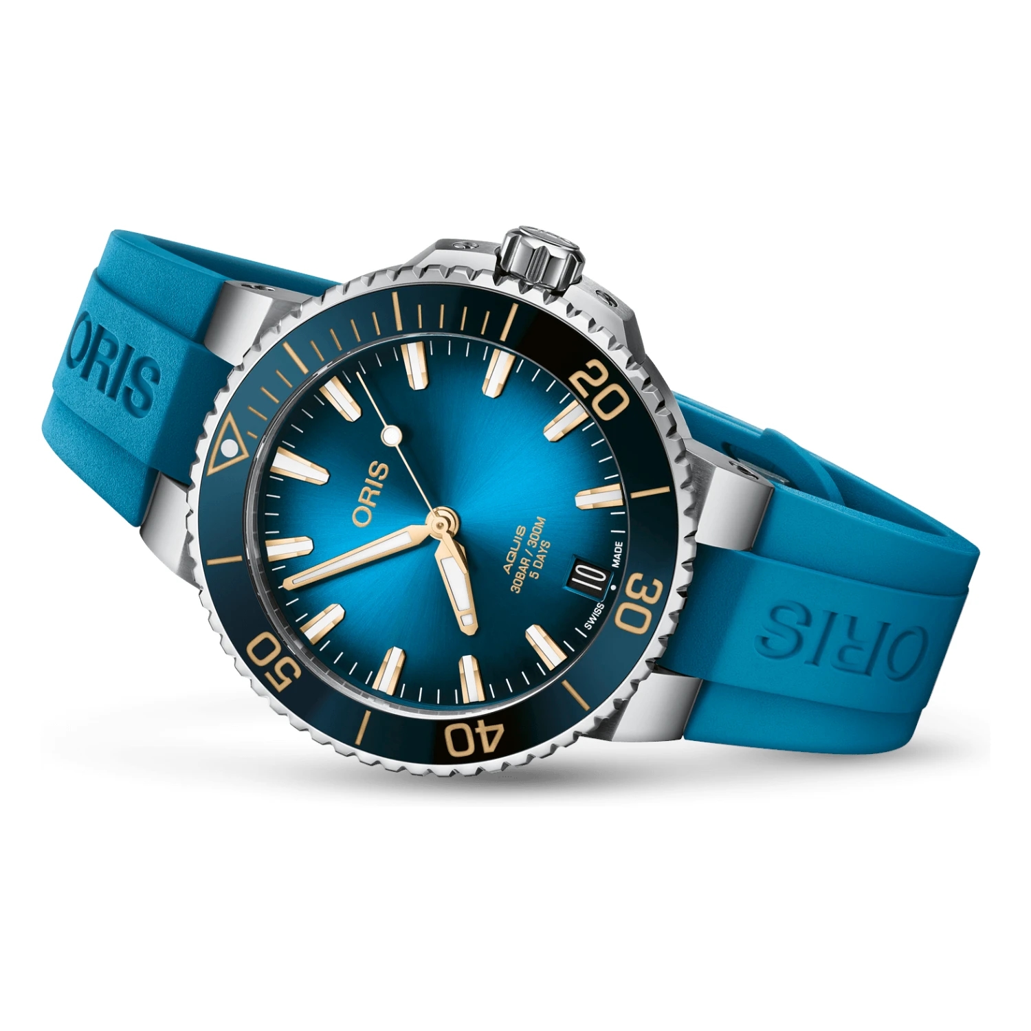 Oris Aquis Date Calibre 400 Automatic Blå Blått Gummi