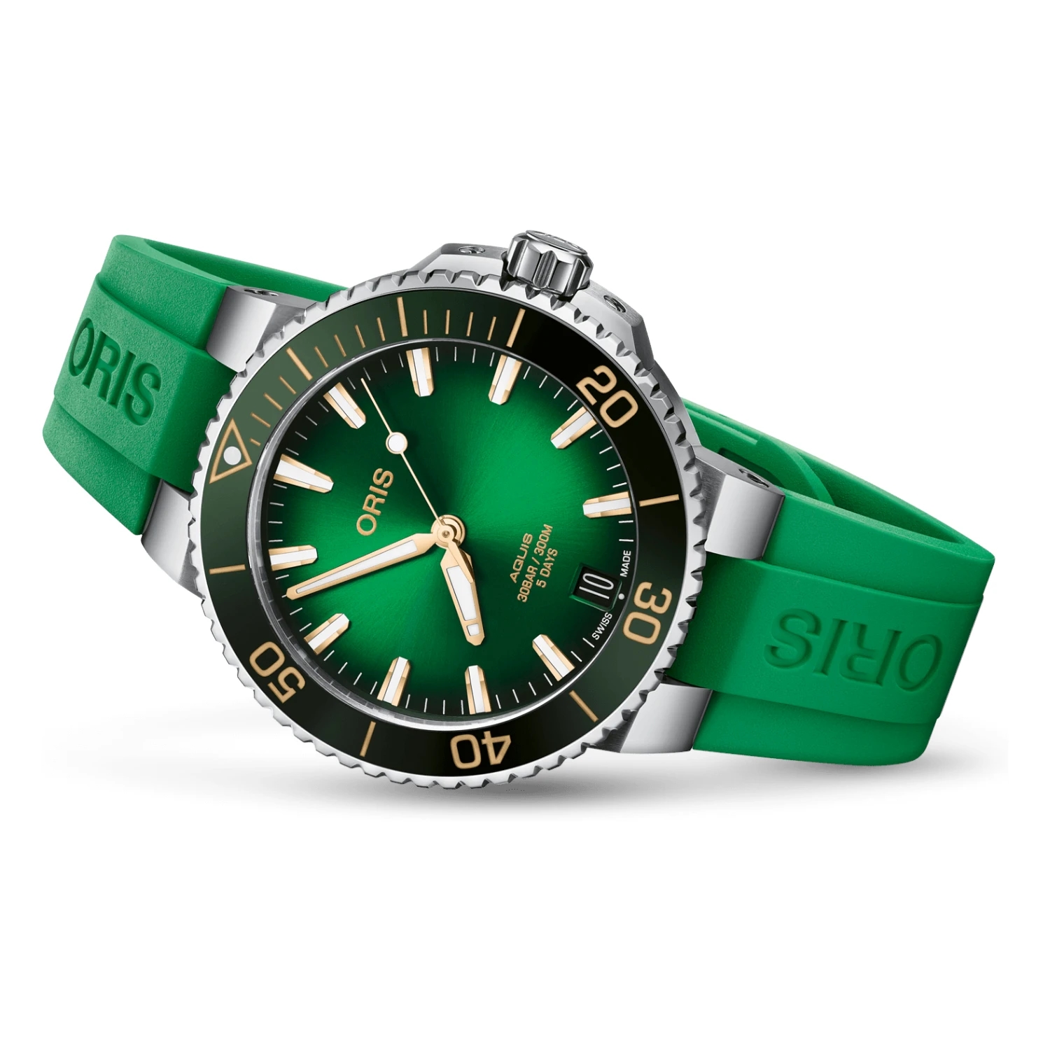 Oris Aquis Date Calibre 400 Automatic Grön Gummi
