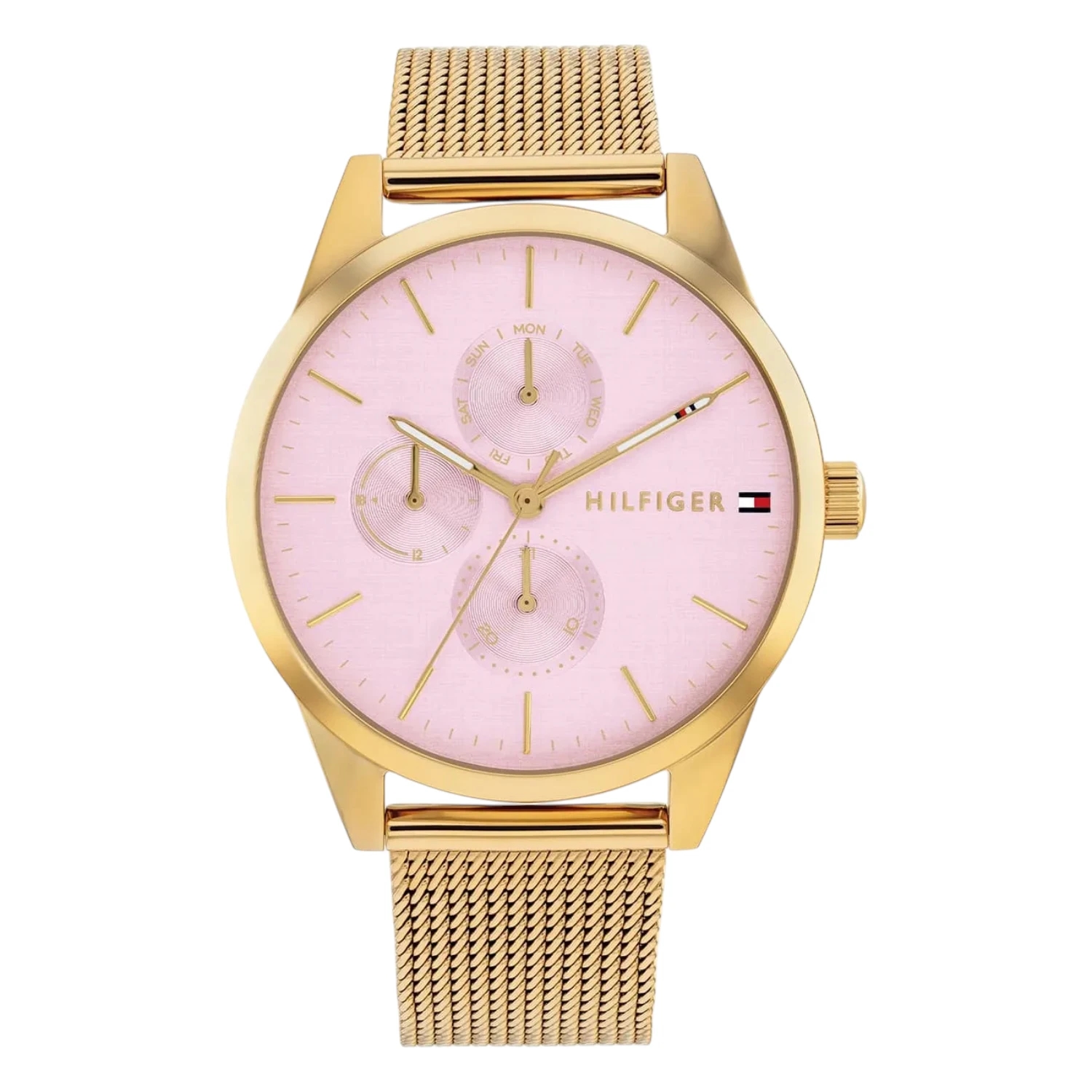 Tommy Hilfiger Damklocka Guldfärgad Rosa Mesh